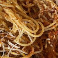 Spaghetti Bolognese (Kids) · Spaghetti with a meat sauce.