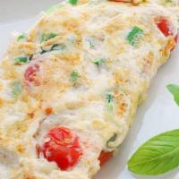 Egg White Omelette · Cherry tomatoes, 2 sliced american cheese, avocado and a side of fruit