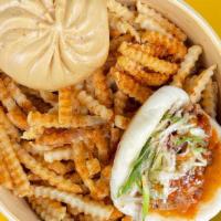 Combo Basket · Select 2 bao and 1 side. Bun contains gluten, milk, and wheat. Creamy Veggie contains almond...