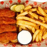 Meatless Tender Basket · 4 Meatless Beyond Tenders Sauced with your choice of flavor served with Fries, Bread, Pickle...