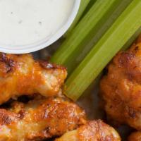 Hot Wings · Bon-in or boneless. 8 wings with ranch or blue cheese.