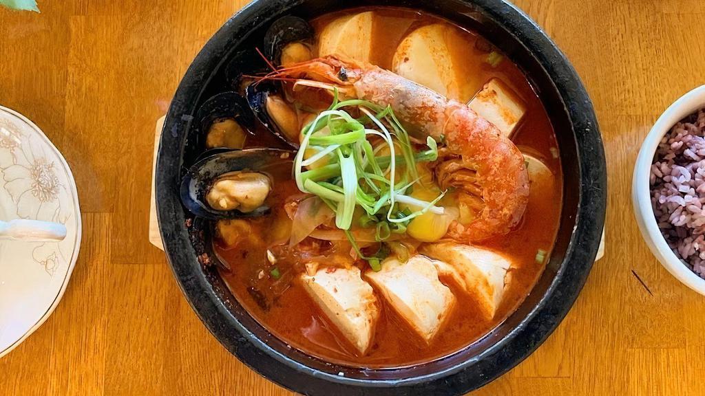 Seafood · Hot, hearty stew is made with extra soft tofu(soondubu) and seafood.