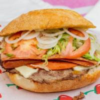 Torta Monstro · Ham, bologna, winnie, turkey, milanesa, aguacate, mayo and veggies. Add fries and a drink to...