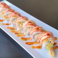 Temptation Roll · Inside: Fried Shrimp, Crab Meat, Cream
Cheese, Avocado. Top: Crab Stick. Sauce: Spicy Sauce,...