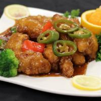 General'S Chicken · Spicy. Tender, lightly battered crispy chicken sauteed in the chef's special spicy brown sau...