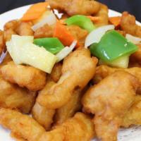 Sweet And Sour Chicken · Green bell peppers, pineapple, carrots and white onions.