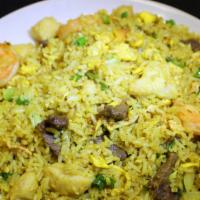 Combination Curry Fried Rice · Spicy. Chicken, beef and shrimp. Spicy.