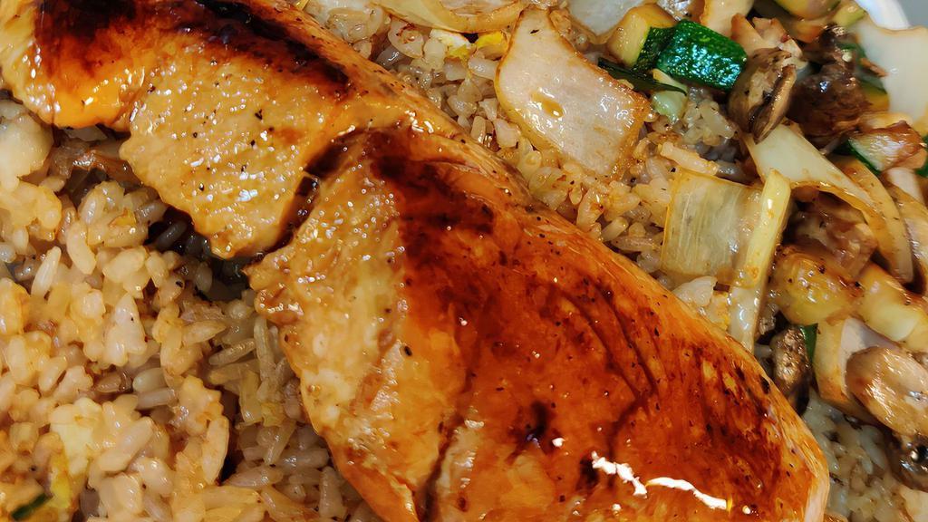 Hibachi Salmon · All hibachi meal comes with fried rice cabbage and 2 sauce.