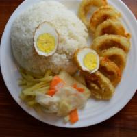 1 Calamari Combo | Com Muc Chien · Calamari, rice, vegetable ( season veg) , and an egg(boil or fried)
free green tea or black ...