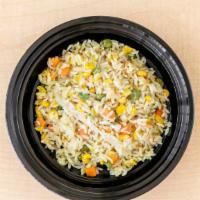 Fried Rice Family Meal · Comes with half tray of rice and six pieces of chicken.