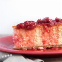 Strawberry Cheesecake · Our classic cheesecake topped sweet stewed strawberries.