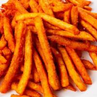 Spicy Fries · Potato fries tossed with house seasoning, secret hot fried seasoning, and parmesan cheese, t...