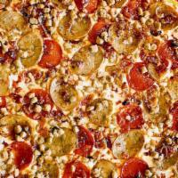 Meat Madness Pizza Slice · Meat-eaters unite! Made with pure ground beef, pepperoni, spicy Italian sausage, baked bacon...