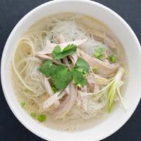 Chicken Pho · THIN RICE NOODLES LOADED WITH CUTS  WHITE MEAT CHICKEN, WHITE AND GREEN ONIONS, AND CILANTRO...