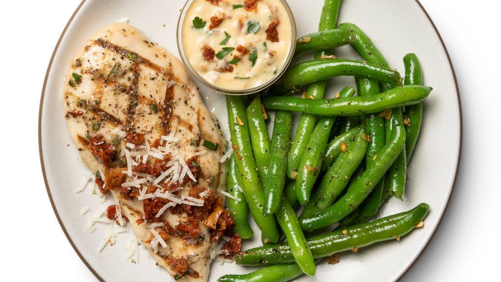 Herb Chicken With Mediterranean Sauce & Green Beans · Marinated, herby chicken breast paired with our Snap-famous garlicky green beans, plus a house-made mediterranean sauce that lends the perfect creamy, dreamy texture thanks to mozzarella, coconut milk, and other delicious additions.