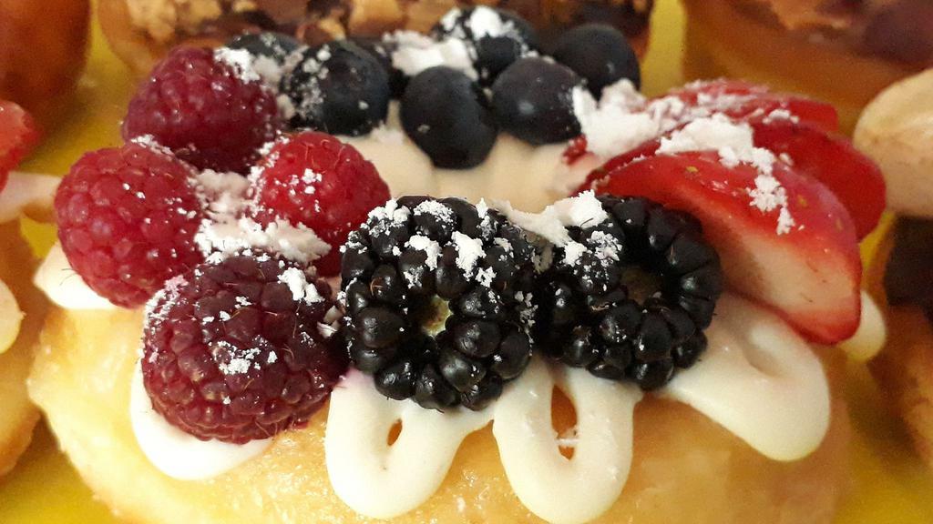 Cream Cheese & Mixed Berry Donuts · Glazed donut with cream cheese & fresh mixed berries.