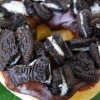 Oreo · Donut with chocolate icing and crushed Oreos.