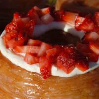 Cream Cheese & Strawberry Croissant Donut · Croissant donuts with cream cheese and fresh strawberries. A hybrid of croissant and donut.