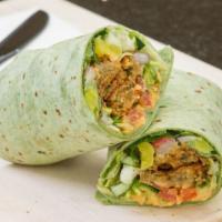 Falafel Hummus Wrap · Vegetarian. Crispy falafel with roasted red peppers, cucumbers, red onions, lettuce,  tomato...