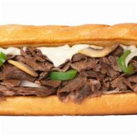 Philly Cheesesteak · Grilled steak, white American cheese, grilled onions, grilled green peppers,  grilled mushro...