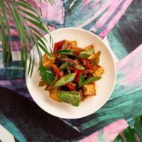 Vegan Thai Basil · Stir-fried garlic, chiles, basil, and bell pepper with your choice of tofu or vegetables.