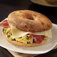 Spinach, Egg & Cheese Bagel · Egg, spinach, white cheddar.
