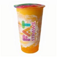 Lg Mango Swirl-D · Mango slush mixed with our signature cloud cream. Allergens: Dairy. (Picture shown with opti...