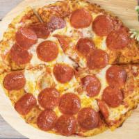 Pepperoni Pizza · Signature pizza sauce, mozzarella cheese, pepperoni.