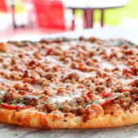 Carnivore · For the Meat Lover! Pepperoni, Italian sausage, bacon bits, ham, seasoned beef.