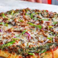 Free Throw · The Famed Five! Pepperoni, sausage, green peppers, mushrooms, & red onions.