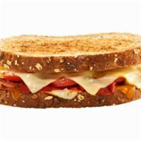 Bacon Grilled Cheese Sandwich · Cheddar, Swiss, Parmesan and Mozzarella/Provolone Blend cheeses with roasted red pepper, bac...