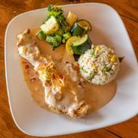 Marco'S Favorite · Grilled chicken breast topped with Guatemalan cream sauce, bell peppers, onions, mushrooms a...