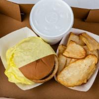 Box Burger (Combo) · Mustard, lettuce, tomatoes, pickles, onions.