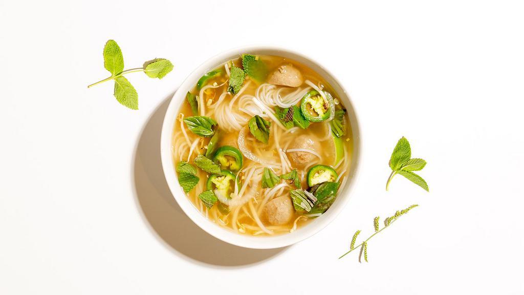Bo Vien Pho · Beef meatballs with rice noodles and house broth