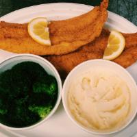 Fried Catfish · Hand breaded served with two select sides