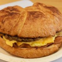 Bacon, Sausage, Egg & Cheese Croissant · We freshly make it when you order.