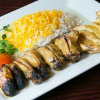Cornish Hen Kabob · whole skinless cornish hen( Chicken with Bone ), marinated and charbroiled. Served with flam...