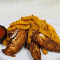 Chicken Tenders · Servido con papas fritas
Served with French fries