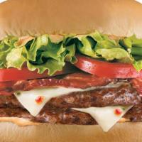 Flamekickin' Double Burger · Tabasco mayonnaise, lettuce, tomatoes, jalapenos, and pepper Jack cheese.