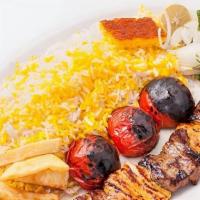  Kabob Bakhtiari  · Chopped beef sirloin & chopped chicken tender marinated in saffron with rice