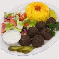 Falafel Plate · Six pieces of falafel and two sides.