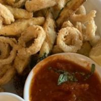Frito Misto · Crispy fried calamari, octopus, zucchini in our arrabbiata sauce.