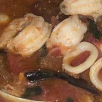 Zuppa Di Pesce · Capellini pasta, shrimp, muscles, clams, scallops, calamari , cherry tomatoes, green onions,...