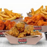 18 Wings Combo · choice of boneless or bone-in wings (+$3 upcharge), up to 3 sauces, 2 fries or 2 veggie stic...