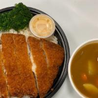 Curry Chicken Katsu Bowl · Fried chicken breast coated with panko bread crumbs served with steam
jasmine rice, steam br...