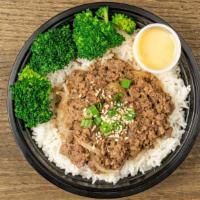 Beef Bulgogi Bowl · Ground beef simmered in a bulgogi sauce and served on top of steam jasmine rice with scallio...