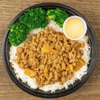 Minced Pork & Potato Bowl · Ground pork & potato simmered in sweet soy sauce spiced with garlic & shallot, served with s...