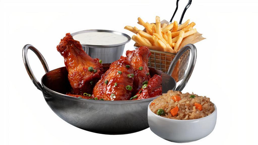 6 Hawaiian Wings · 6 Sweet and Tangy Hawaiian Wings (bone-in).  Includes 1 dipping sauce. Served with or without sides. Make it a combo by adding a side of rice or fries to your chicken order.