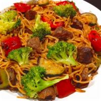 Fried Lagman Noodle With Beef · Fried noodle, beef, onion, broccoli, red bell pepper, tomato sauce,  cilantro