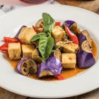 Eggplant Basil · Tofu or a protein of your choice, purple eggplant, and bell pepper sautéed in chili garlic a...
